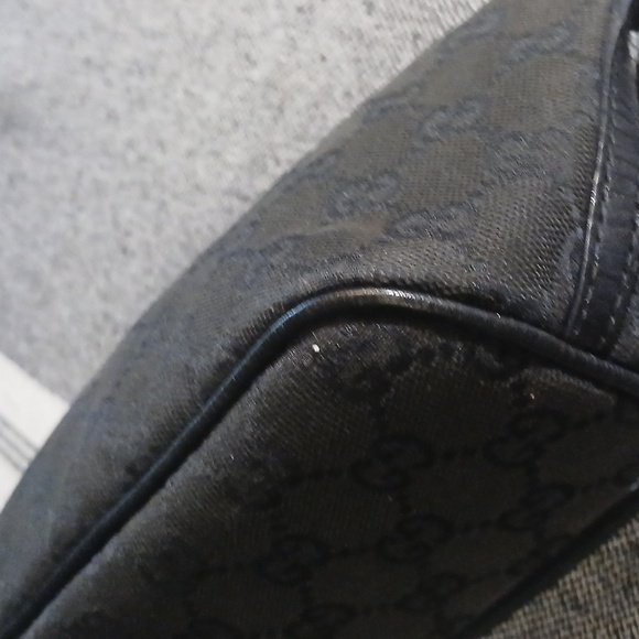 Authentic Gucci Vintage Hand Bag Pouch Purse GG Canvas Leather Black - Picture 9 of 16